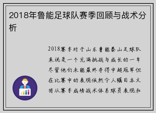 2018年鲁能足球队赛季回顾与战术分析