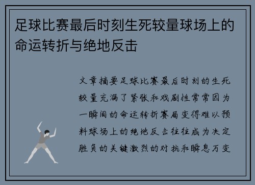 足球比赛最后时刻生死较量球场上的命运转折与绝地反击