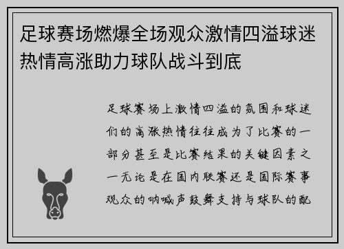 足球赛场燃爆全场观众激情四溢球迷热情高涨助力球队战斗到底