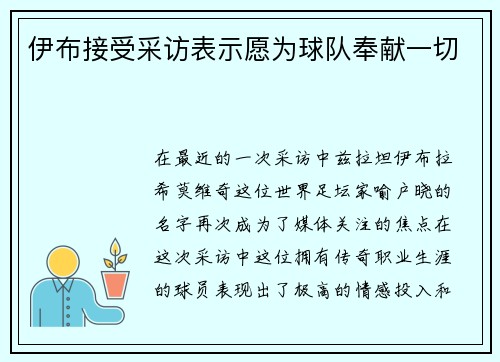 伊布接受采访表示愿为球队奉献一切