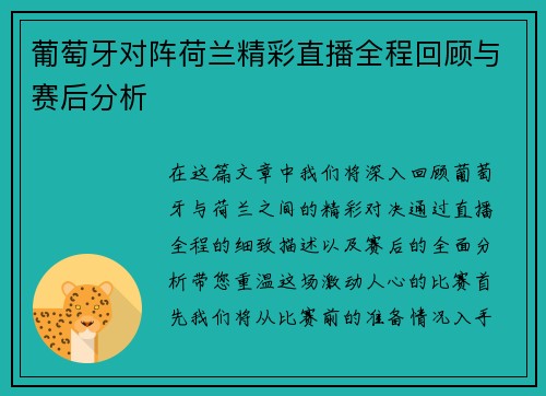 葡萄牙对阵荷兰精彩直播全程回顾与赛后分析