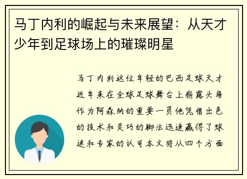 马丁内利的崛起与未来展望：从天才少年到足球场上的璀璨明星
