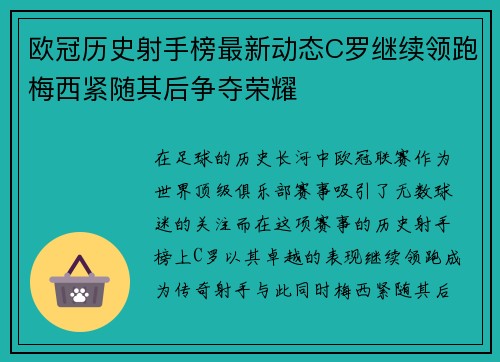 欧冠历史射手榜最新动态C罗继续领跑梅西紧随其后争夺荣耀