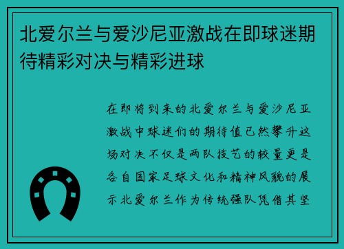 北爱尔兰与爱沙尼亚激战在即球迷期待精彩对决与精彩进球